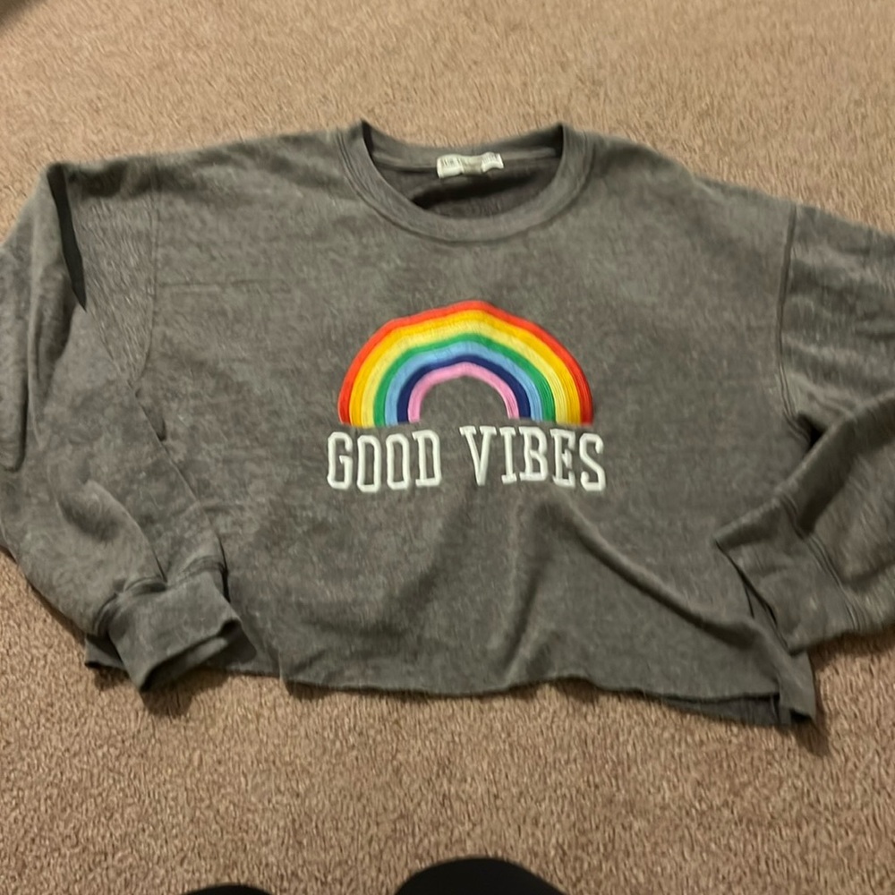 Suburban riot, gray cropped, good vibes, sweatshirt, size medium